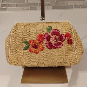 Dior Raffia/Straw Kisslock Clutch - Floral Embroidery w/ Beading & SHW